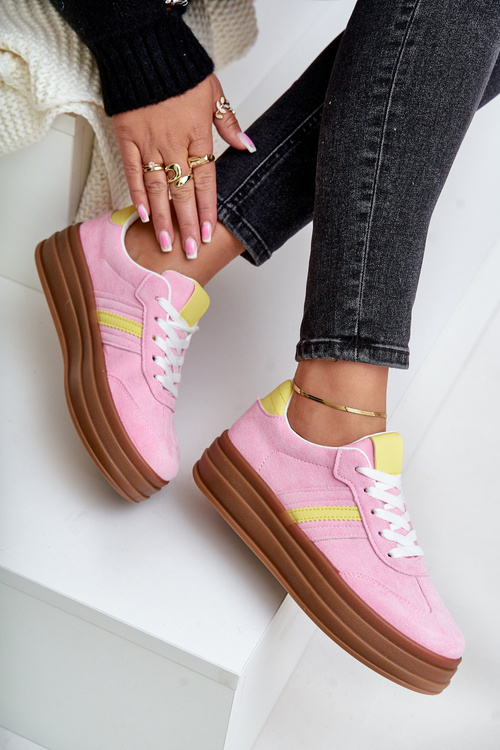 Sneakersy Damskie Na Platformie Różowe Dravinnia