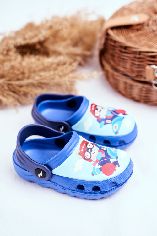 Klapki Dziecięce Piankowe Kroksy Niebieskie Miś Pilot SuperFly