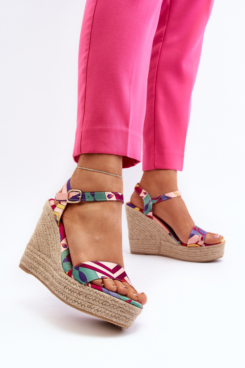 Wzorzyste Sandały Na Koturnie Z Plecionki Multikolor Anihazra
