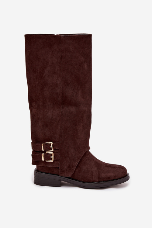 Ocieplane Kozaki Damskie Z Klamrami Czekoladowe Umbria