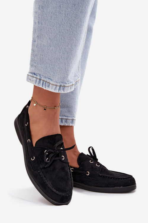 Półbuty Mokasyny Damskie Z Wiązaniem Czarne Calivra