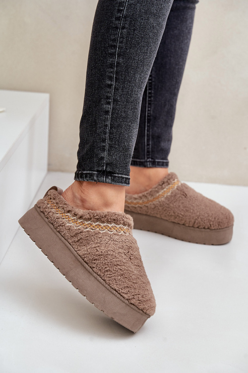 Śniegowce Na Platformie Z Futerkiem Typu Baranek Ciemnobeżowe Mesirra