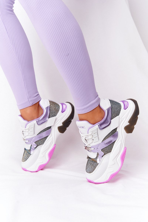 Sportowe Buty Na Dużej Podeszwie GOE HH2N4038 Biało-Fioletowe