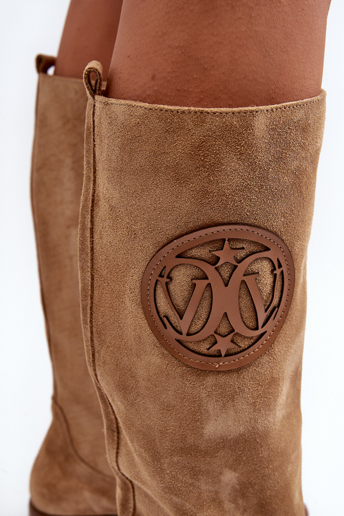 Zazoo 3367 Zamszowe Kozaki Damskie Przed Kolano Beżowe