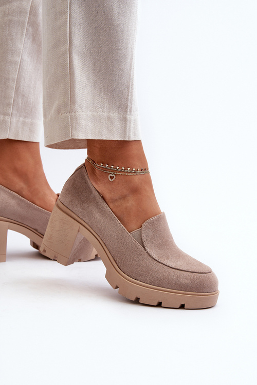 Półbuty Damskie Eko Zamszowe Na Obcasie i Platformie Beżowe Arablosa