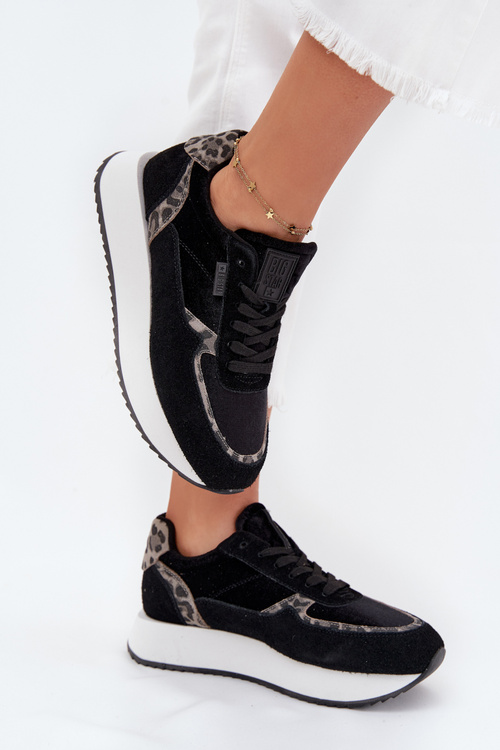Zamszowe Sneakersy Damskie Big Star OO274A312 HI-POLY SYSTEM Czarne Panterka