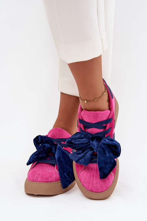 Sneakersy Damskie Z Welurową Kokardą Fuksja Ashlyn