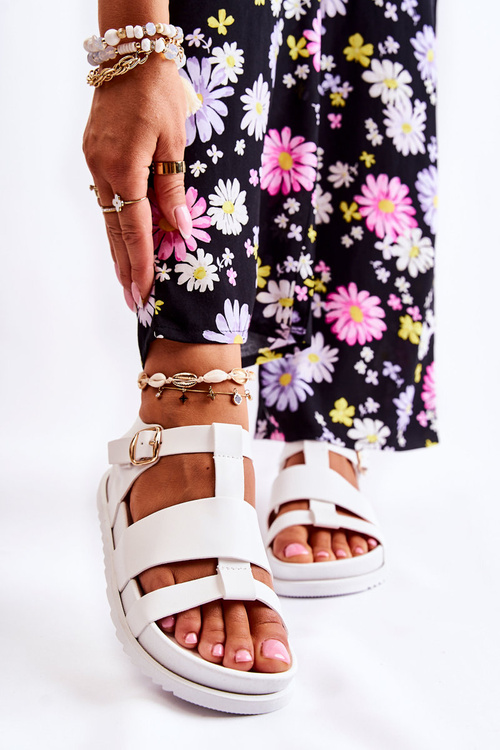 Skórzane Sandały Na Platformie Białe Tessy