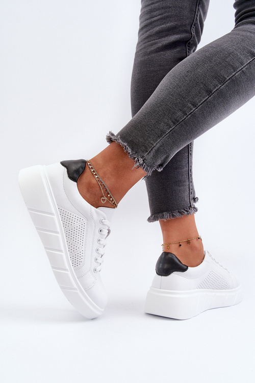 Damskie Skórzane Sneakersy Na Platformie Białe Gatira