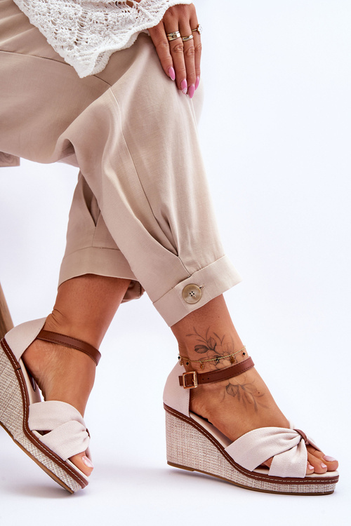 Sandały Damskie Na Koturnie Jasnobeżowe Daphne