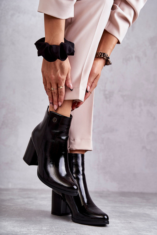 Damskie Lakierowane Botki Na Suwak La.Fi 260039B-LA Czarne