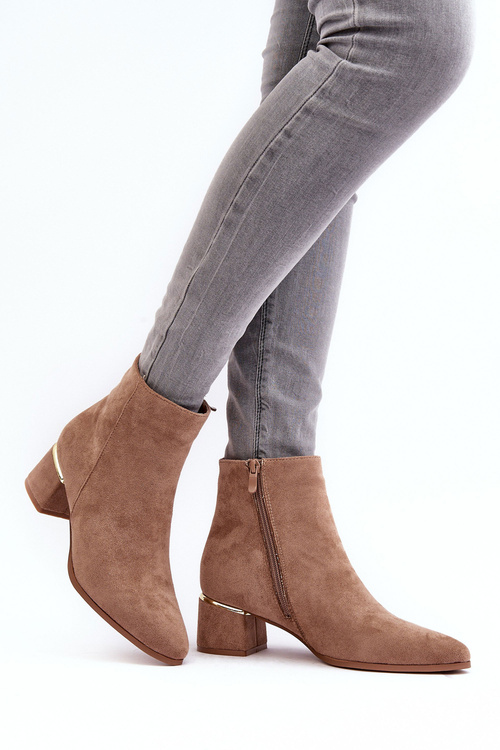 Zamszowe Damskie Botki Na Obcasie Beżowe Mebassa