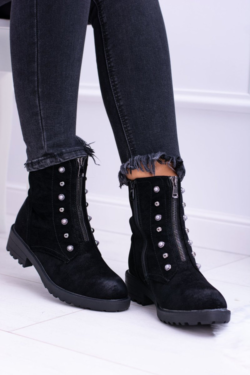 Czarne Damskie Botki Ocieplane Trapery Dowito