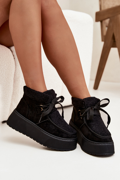Śniegowce Damskie Na Platformie Z Futerkiem Czarne Florivelle