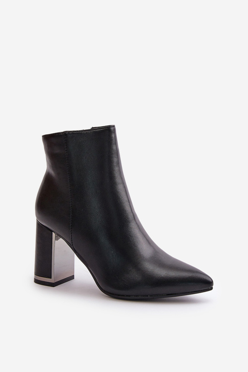 Botki Damskie Na Słupku Zapinane Na Zamek Ocieplane Eko Skórzane Czarne Mevair