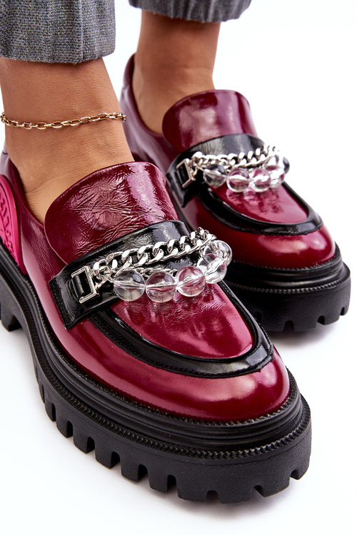 Zdobione Masywne Skórzane Półbuty Damskie Maciejka 06294-15 Fuksja