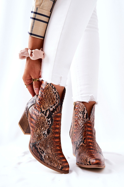 Botki Kowbojki Lewski Brązowy Wężowy Wzór EV28