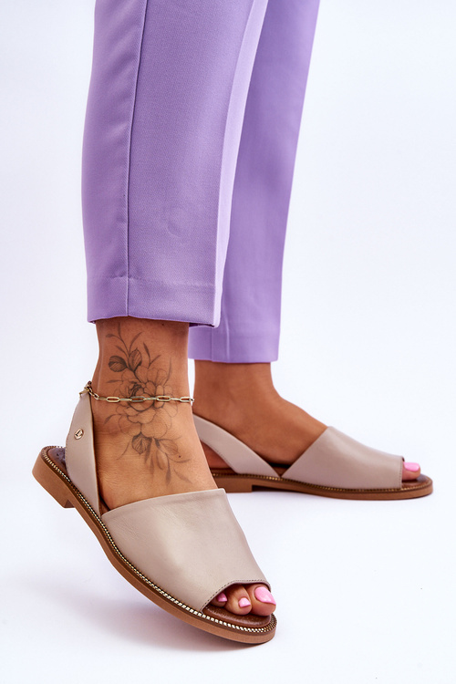 Skórzane Wsuwane Sandały Beżowe Alivia