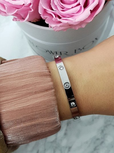 Damska Bransoleta Stalowa Z Cyrkoniami Srebrna 6mm Valerii