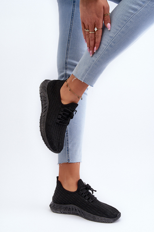 Materiałowe Lekkie Buty Sportowe Damskie Czarne Xalara