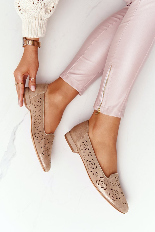 Ażurowe Mokasyny Sergio Leone BL627 Beżowe Połyskujące