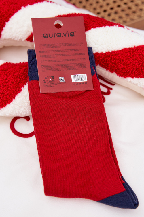 Skarpety Męskie Świąteczne Mikołaj W Okularach Czerwono-Granatowe