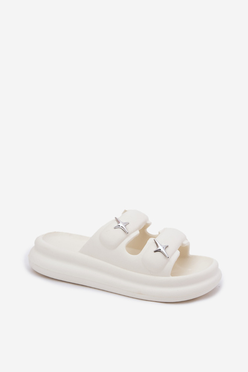 Piankowe Klapki Damskie Na Platformie Ecru Falowena