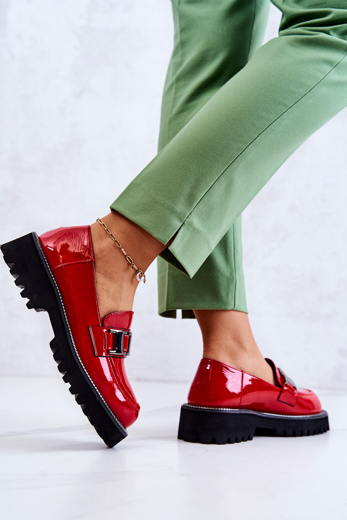 Lakierowane Skórzane Półbuty Czerwone Corine