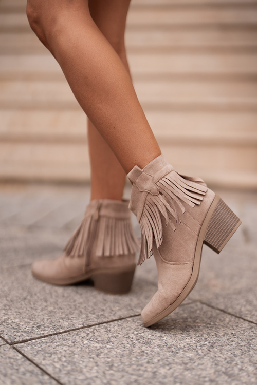 Botki Kowbojki Damskie Na Zamek Eko Zamszowe Beżowe S.Barski HY42-127