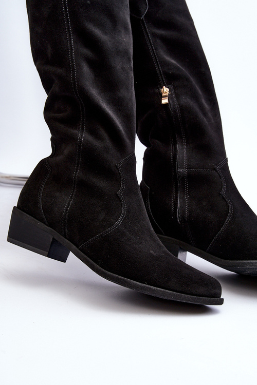 Zazoo 3427 Damskie Zamszowe Kozaki Kowbojki Czarne