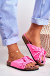 Damskie Różowe Fluo Klapki Na Korku Frędzle Marina