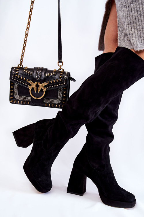 Damskie Zamszowe Kozaki Za Kolano Czarne Kessler