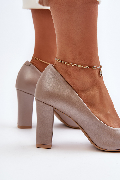 Zazoo 2453/OS Skórzane Czółenka Na Słupku Z Sercem Perłowe