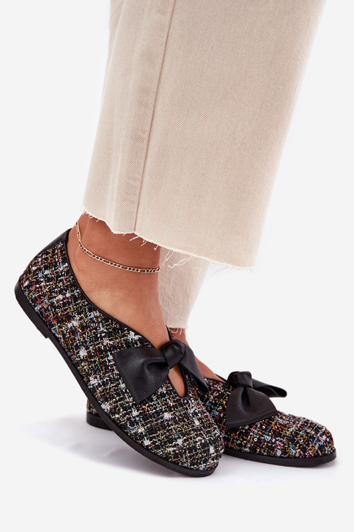 Skórzane Baleriny Z Kokardą Laura Messi 2921 Czarne