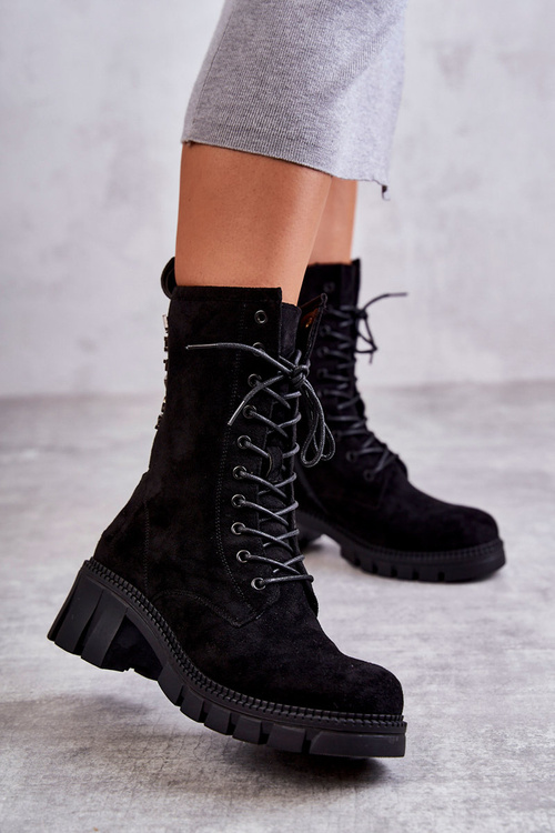 Zamszowe Damskie Ocieplane Botki Czarne Hermesa