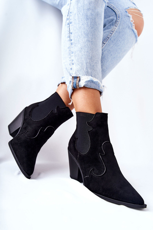 Zamszowe Botki Kowbojki Czarne Maurelle