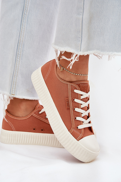 Materiałowe Trampki Damskie Na Platformie Big Star RR274778 Pomarańczowe