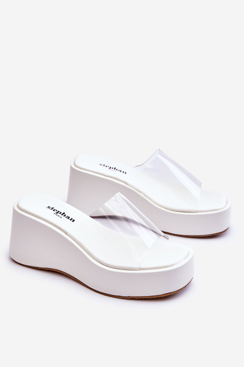 Damskie Transparentne Klapki Na Koturnie Białe Eliane