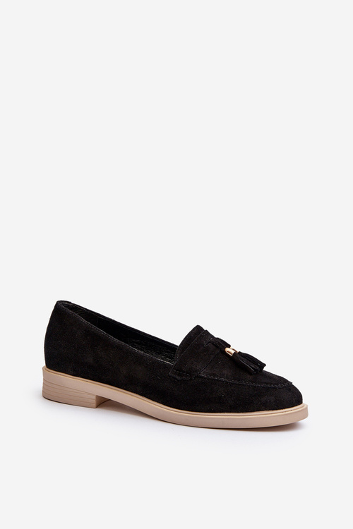 Zazoo 3420 Zamszowe Mokasyny Damskie Na Płaskim Obcasie Czarne