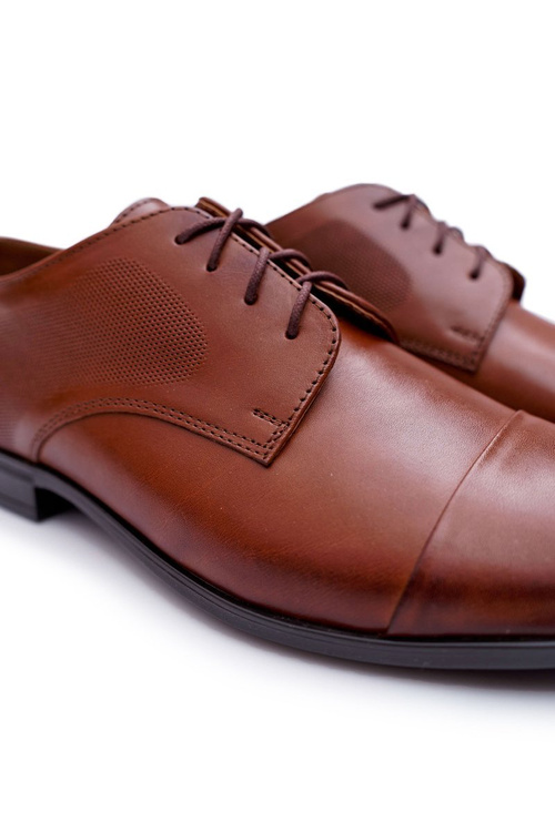 Półbuty Męskie Eleganckie Bednarek Skórzane Brązowe Dawidos