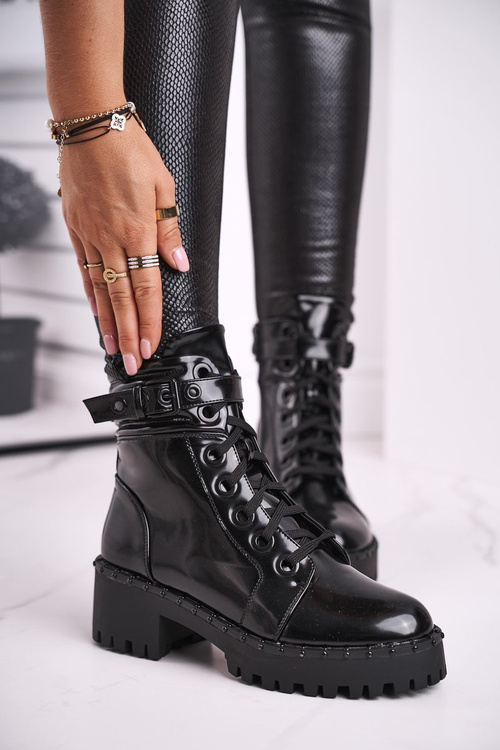 Botki Damskie Lakierowane Czarne Head Up