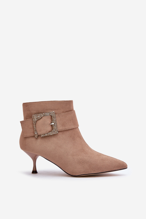 Botki Damskie Na Szpilce Z Ozdobną Klamrą Beżowe Nirilis