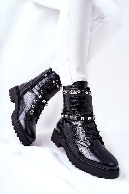 Ocieplane Botki Workery Z Ćwiekami Czarne Nephele