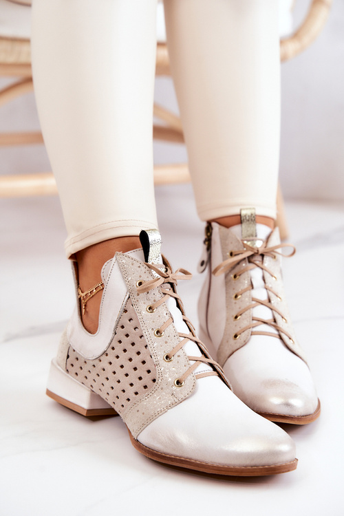 Skórzane Botki Trzewiki Maciejka 05541-25 Jasnobeżowe