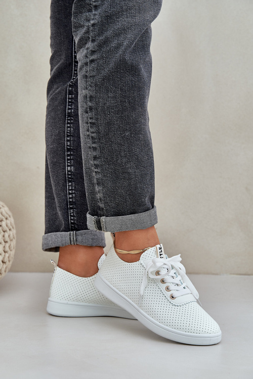 Damskie Ażurowe Sznurowane Trampki Jasnobeżowe Carinel