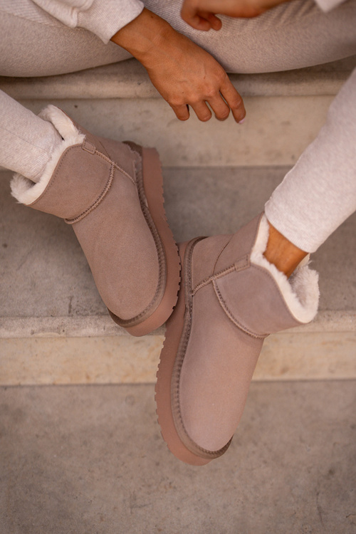 Skórzane Zamszowe Śniegowce Z Futerkiem Vinceza 97951 Beżowe