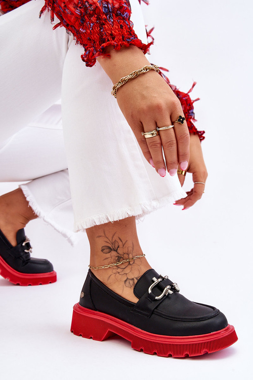 Skórzane Mokasyny Z Ozdobą GOE LL2N4040 Czarno-Czerwone