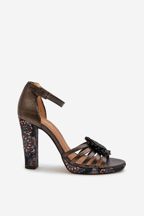 Sandały Damskie Na Słupku Z Ozdobą Maciejka 06620-20 Grafitowe