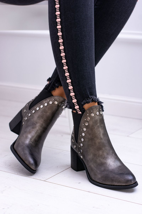 Damskie Botki Sztyblety Na Słupku Nity Savage