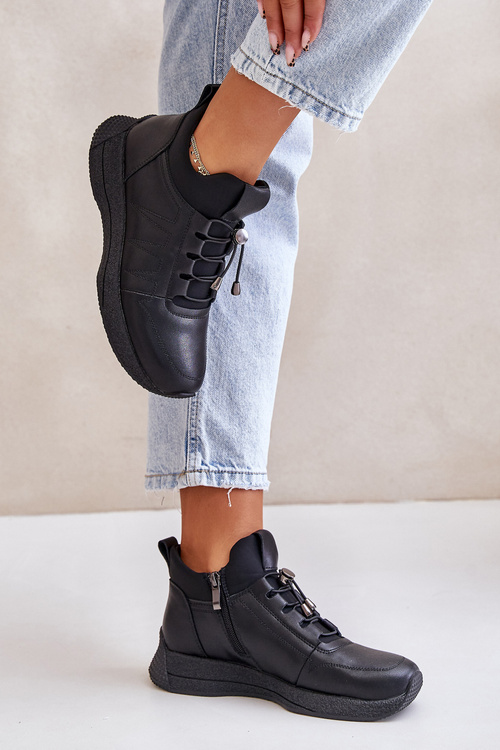 Ocieplane Buty Sportowe Skórzane Na Zamek Artiker 55C0041 Czarne